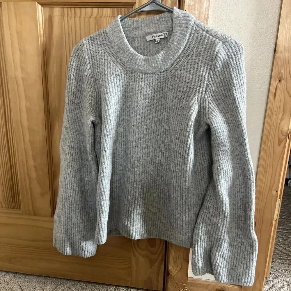 Madewell Bell Sleeve Gray Marino Wool Pullover Sweater Womens Size XS